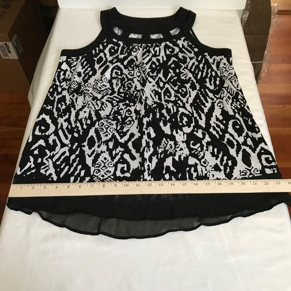 PerSeption Concept Sleeveless Blouse Lattice Neck Chiffon Ruffle Hem Size Large - Picture 13 of 16